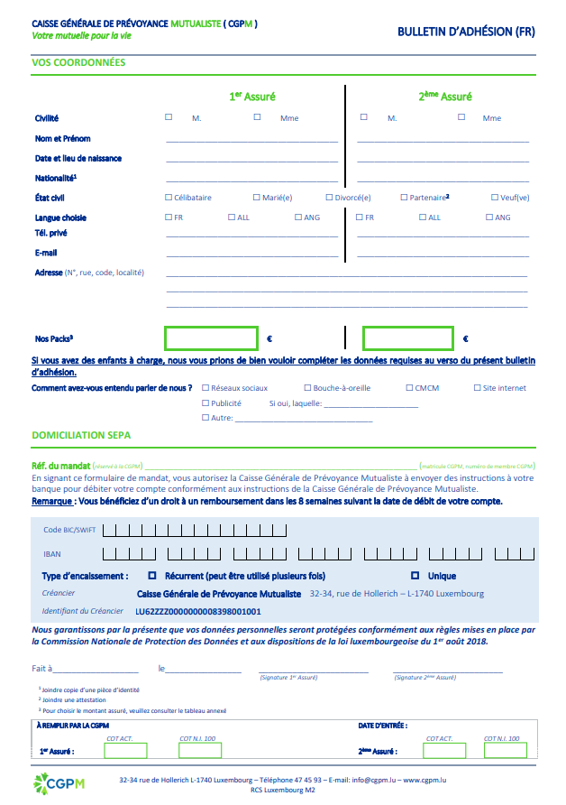 Bulletin d'adhésion