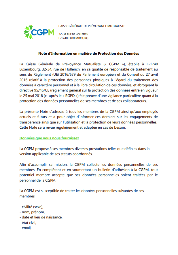 Note d'information RGPD